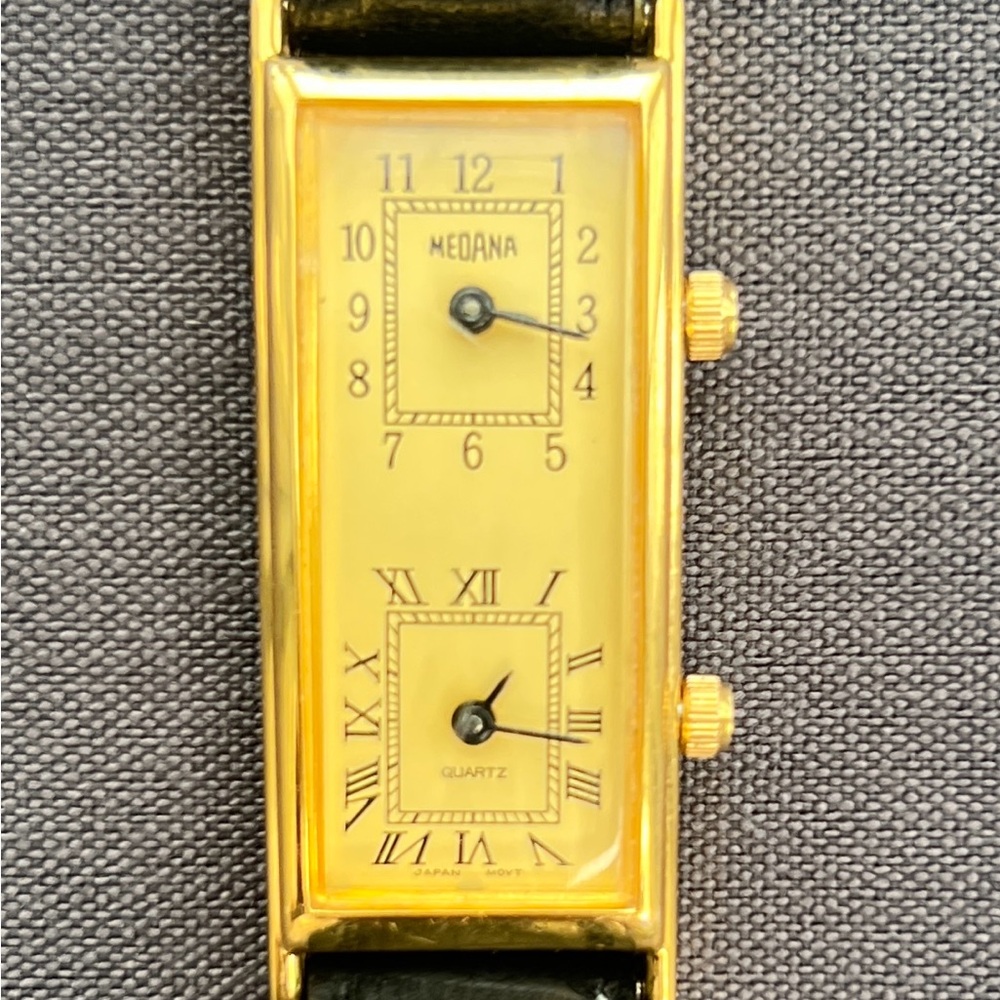 Unique Medana Gold Plated Dual Time Tank Watch